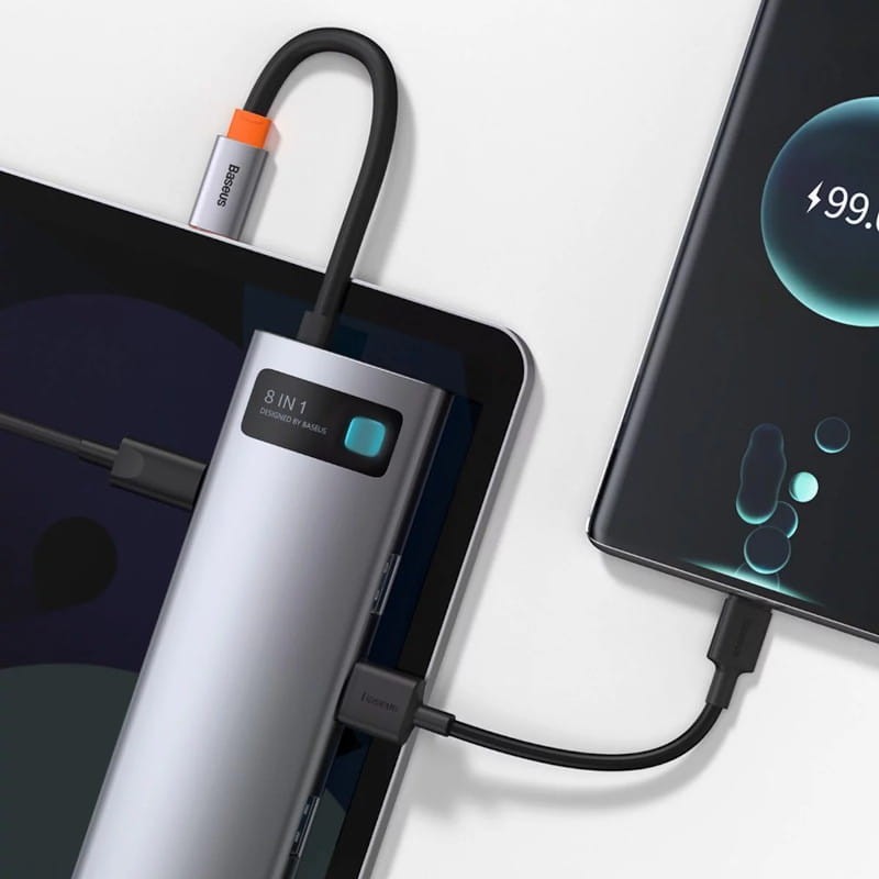 Baseus Hub Metal Gleam 8 em 1 Type-C 3x USB 3.0 PD HDMI RJ45 SD Leitor de cartão microSD - Item3