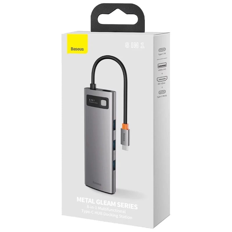 Baseus Hub Metal Gleam 8 em 1 Type-C 3x USB 3.0 PD HDMI RJ45 SD Leitor de cartão microSD - Item5