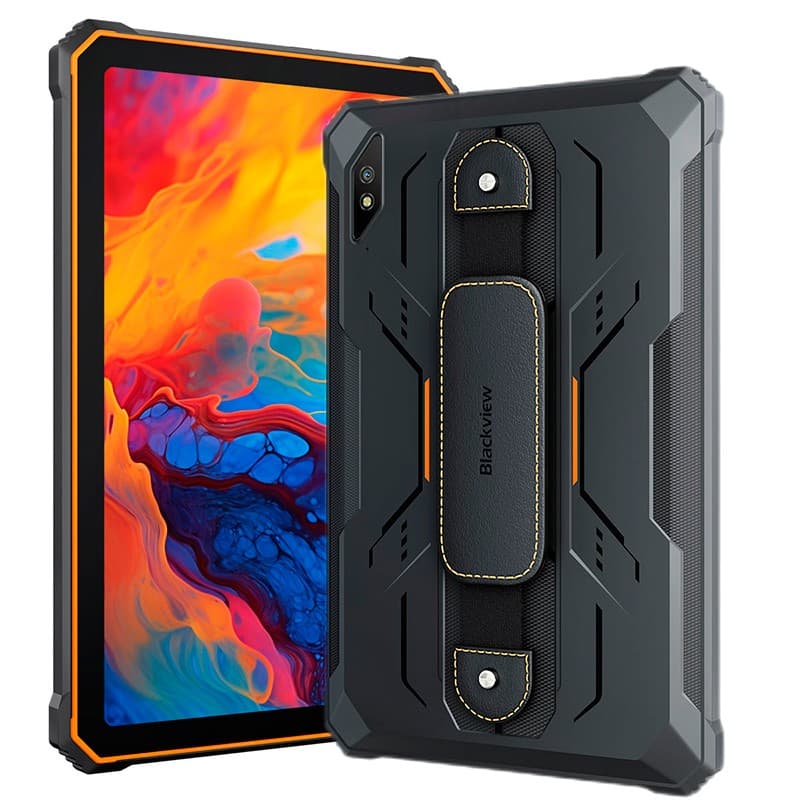 vista frontal, trasera y lateral del Blackview Active 8 Pro 8GB/256GB Naranja