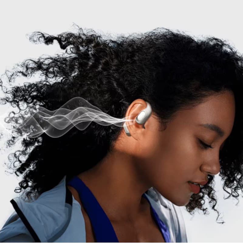 Auriculares sem fios Blackview Airbuds 200 TWS Branco Foto real na orelha esquerda