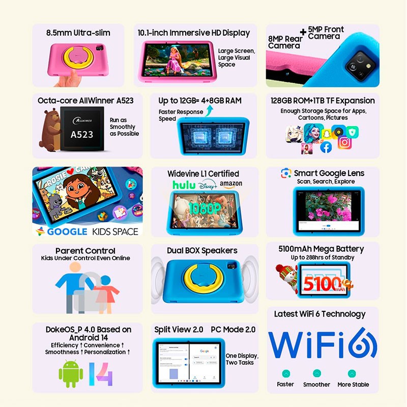 Blackview Tab A6 Kids 10.1'' Wi-Fi 4Go/128Go Bleu - Tablette pour enfants - Ítem1