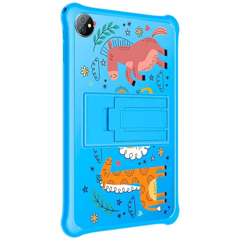 vista trasera y lateral derecho de la Tablet para Niños Blackview Tab A7 Azul