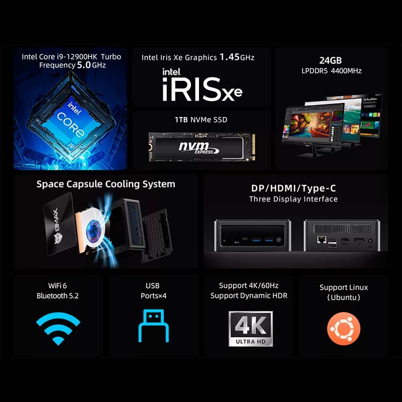 BMAX B9 Power Intel i9 12900H/24GB LPDDR5/1TB NVMe SSD - Mini PC Gaming - Item5