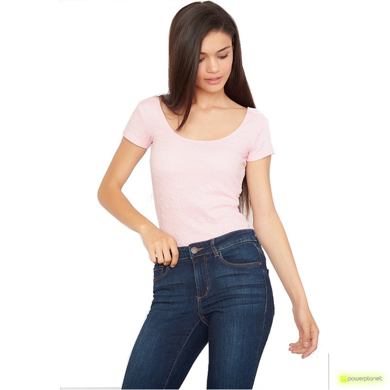 Camiseta Manga Corta Relief Rosa - Mujer