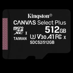 Kingston Canvas Select Plus 512 GB Clase 10 UHS-I U3 V30 Negro - Tarjeta microSD