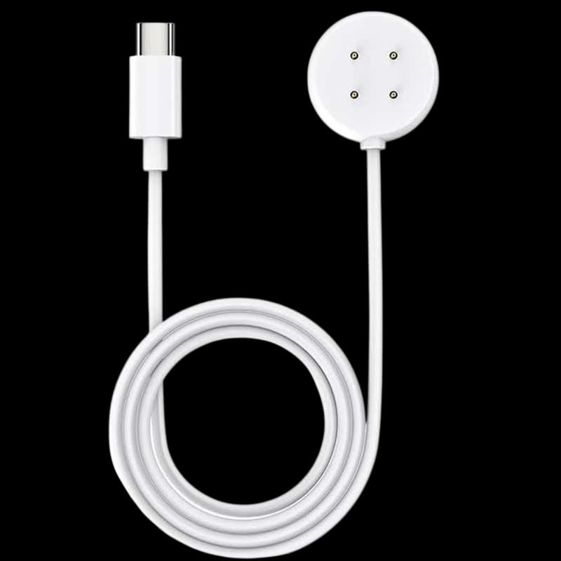 Cabo carregador branco USB-C com base magnética circular e 4 pinos, compatível com Google Pixel Watch 3/2 e Fitbit Versa 4/3