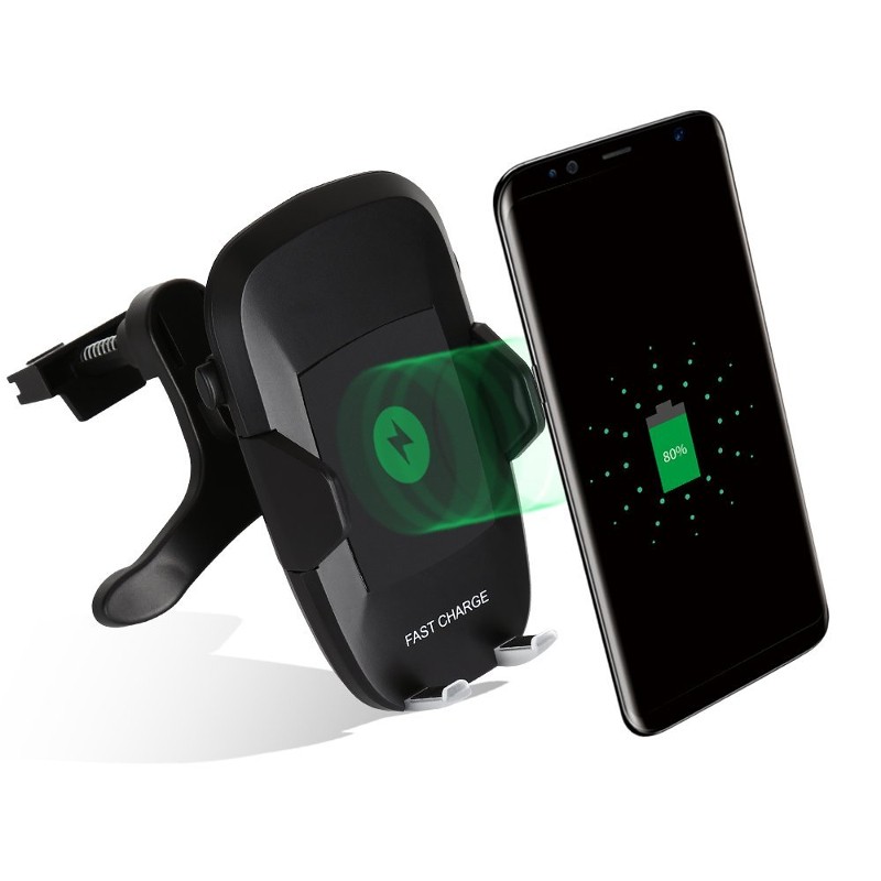Cargador Inalámbrico Qi con soporte para coche F100 - Soporte para coche con cargador Qi integrado (cara inalámbrica) ajustable en 360º