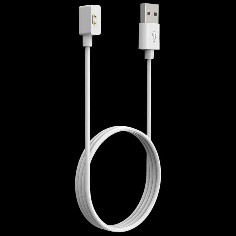 Cabo carregador branco USB com conector magnético de 2 pinos; fio longo e flexível, ideal para Carregador Xiaomi Smart Band 10 Pro 10 9 Pro 9 Active 9 8 Pro