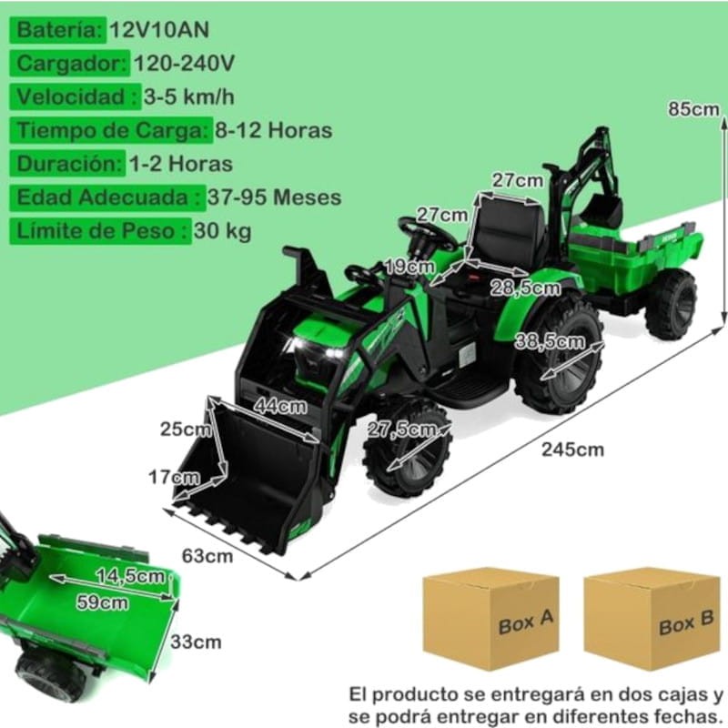 Pelleteuse avec remorque Diggy 24V Vert - Voitures électriques pour enfants - Ítem12