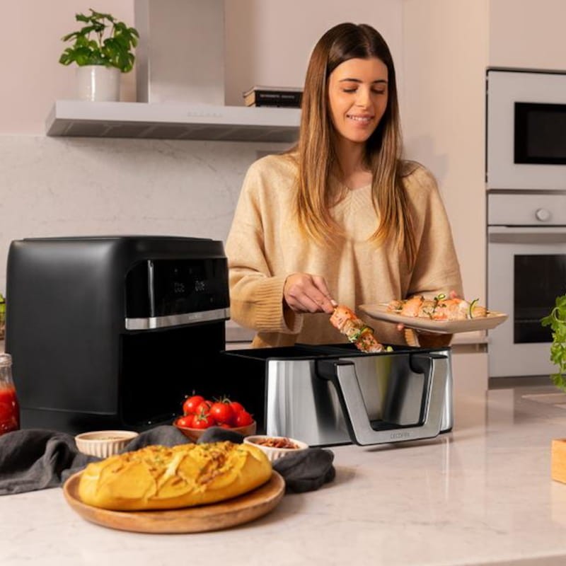  Cecotec Freidora sin Aceite de 9 L Aire Caliente Cecofry Dual  9000. 2850 W, Digital y Compacta, Temperatura Dual, Tecnología PerfectCook,  Opción de dividir la Cubeta en 2 de 4,5L, 6