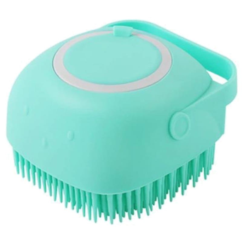 Cepillo de Baño para Mascota con Dispensador de Jabón Azul