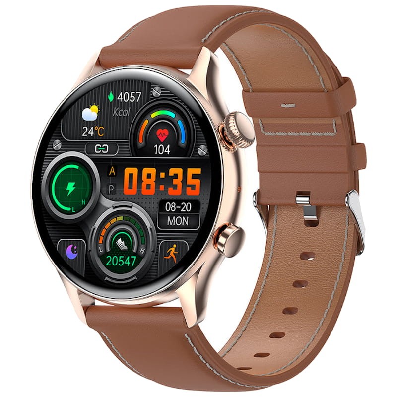 Colmi i30 Or avec Bracelet en Cuir Marron Camel - Montre Intelligente