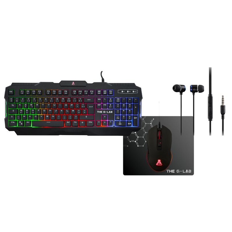 Kit Teclado de membrana + Ratón Gaming G-LAB Helium USB con Luz LED RGB - 3200 DPI - Ítem