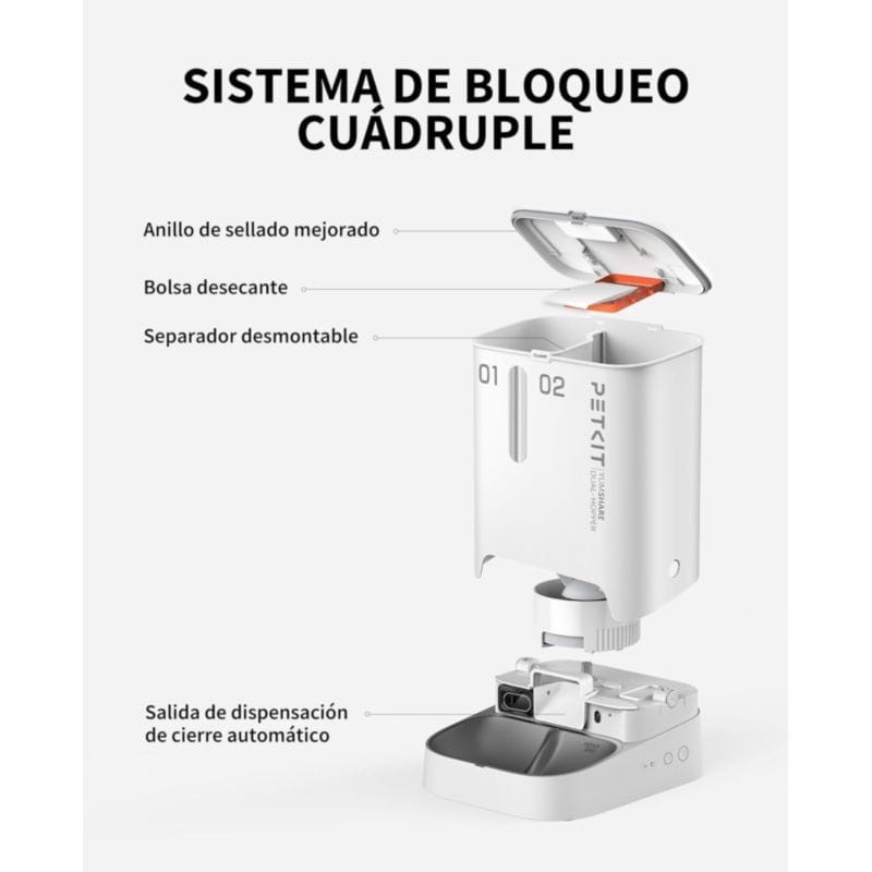 PETKIT Yumshare Dual-Hooper Branco - Alimentador Inteligente Para Animais de Estimação com Câmera e Microfone - Função com IA, Áudio Bidirecional - Programável com APP - Aço Inoxidável Ideal para Cães e Gatos - Item7
