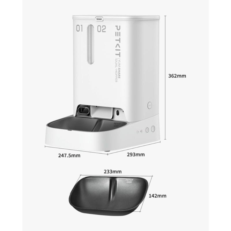 PETKIT Yumshare Dual-Hooper Branco - Alimentador Inteligente Para Animais de Estimação com Câmera e Microfone - Função com IA, Áudio Bidirecional - Programável com APP - Aço Inoxidável Ideal para Cães e Gatos - Item8
