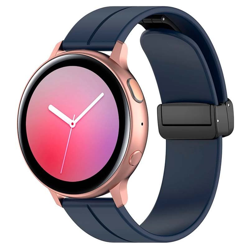 Vue de face du bracelet en silicone bleu foncé magnétique universel de 22 mm pour montre intelligente