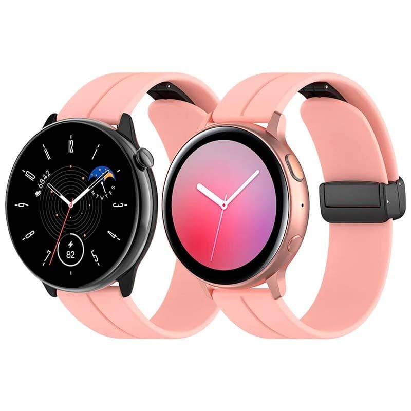 vista frontal de la Correa de silicona rosa con cierre magnético universal de 22mm para smartwatch