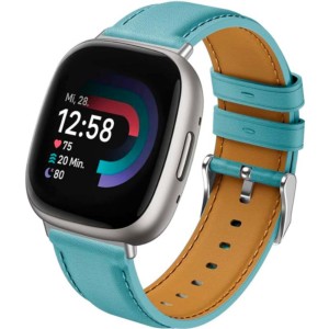 Pulseira de couro azul claro para Fitbit Versa 4