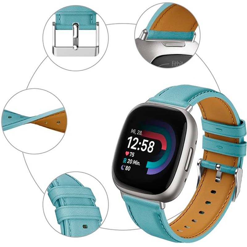 Correa de cuero azul claro para Fitbit Versa 4 - Ítem2