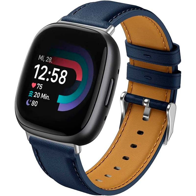 Correa de cuero azul oscuro para Fitbit Versa 4 - Ítem