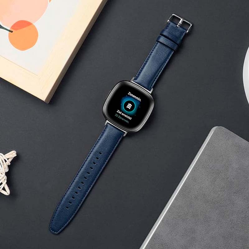 Correa de cuero azul oscuro para Fitbit Versa 4 - Ítem4
