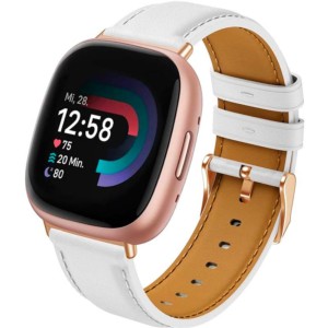 Pulseira de couro branco para Fitbit Versa 4