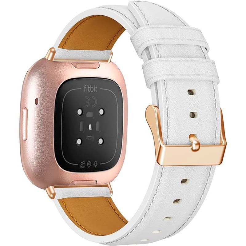 Vista traseira da Pulseira de couro branco para Fitbit Versa 4