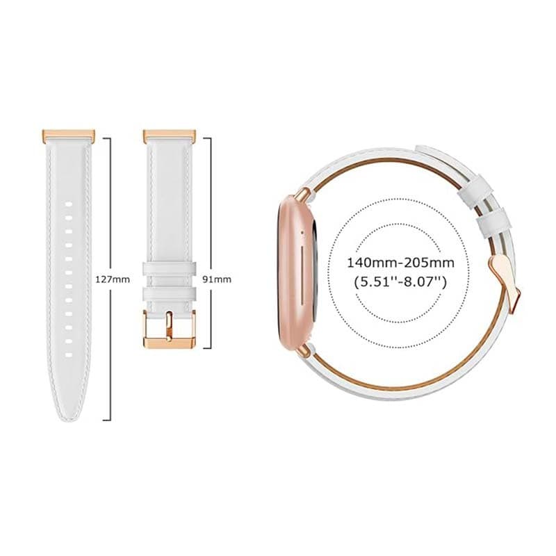 Dimensões da Pulseira de couro branco para Fitbit Versa 4