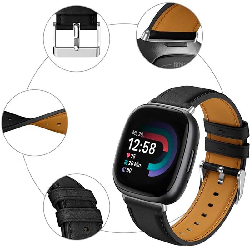 Pulseira de couro cinzento para Fitbit Versa 4 - Item2
