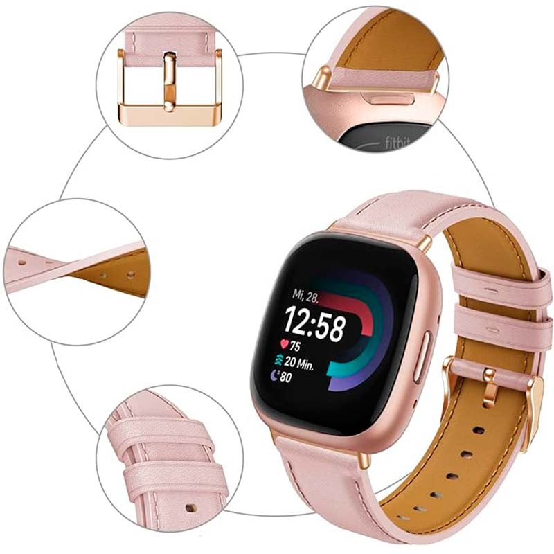 Correa de cuero rosa para Fitbit Versa 4 - Ítem2