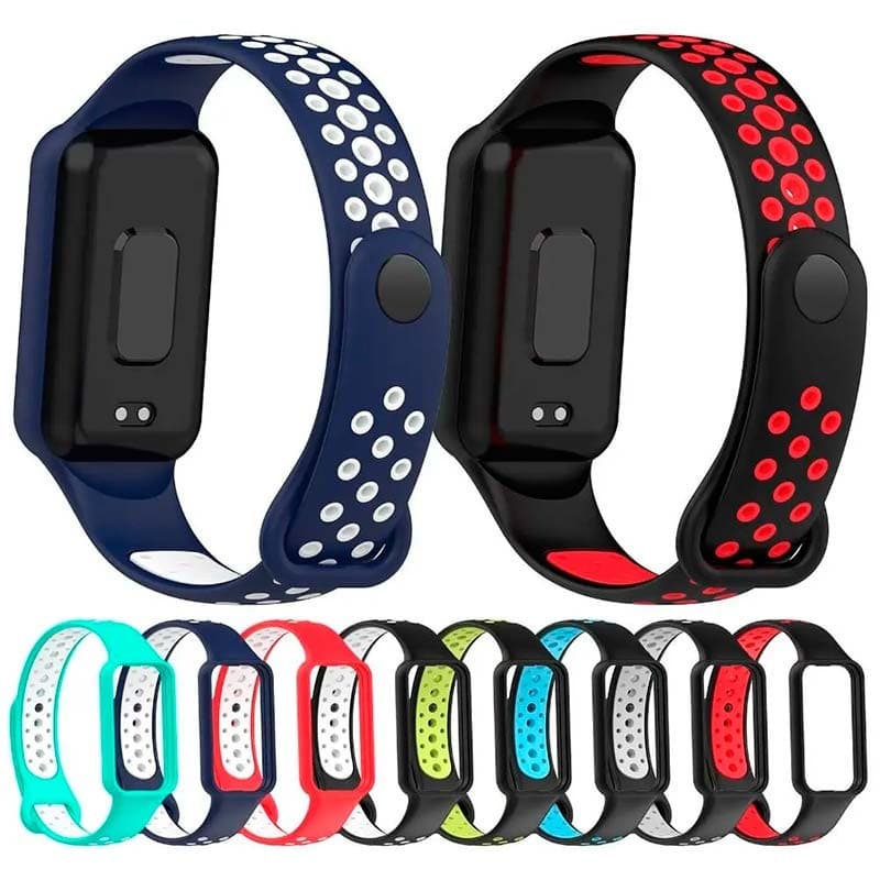 Vista traseira da Correia Dual Color para Xiaomi Smart Band 8 Active Preto+Branco