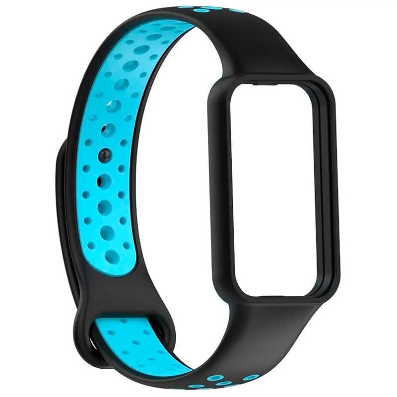 Vista frontal e lateral da Correia Dual Color para Xiaomi Smart Band 8 Active Preto+Azul