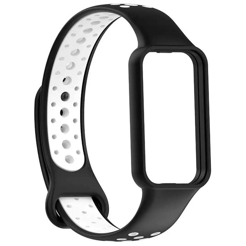 Vista frontal e lateral da Correia Dual Color para Xiaomi Smart Band 8 Active Preto+Branco