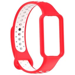 Vista frontal e lateral da Correia Dual Color para Xiaomi Smart Band 8 Active Vermelho+Branco