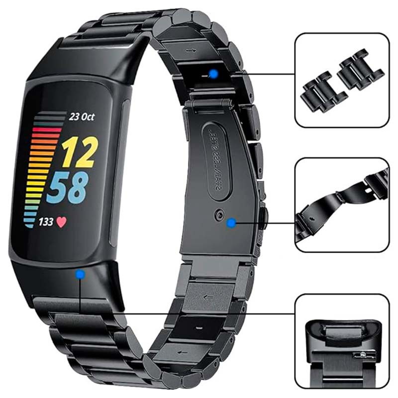 Correa metálica de eslabones negra para Fitbit Charge 6 - Ítem4