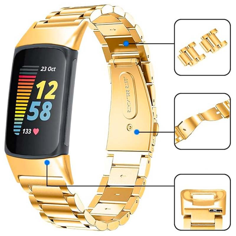 Bracelet en métal à maillons dorée pour Fitbit Charge 6 - Ítem4