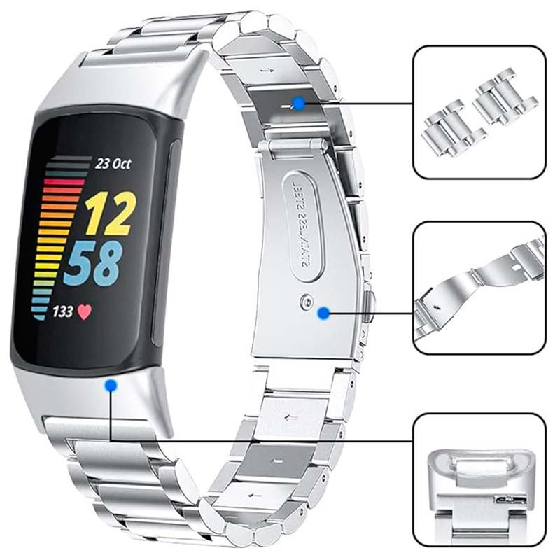 Correa metálica de eslabones plata para Fitbit Charge 6 - Ítem4