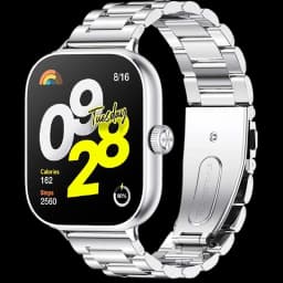 Pulseira de metal prateada com elos largos, fecho dobrável e acabamento polido, compatível com Mi Smart Band 9 Pro, Band 8 Pro e Redmi Watch 4/5/6/10 Pro