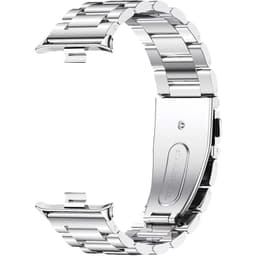 Pulseira Metal Elos prateada em aço inox, acabamento polido, fecho dobrável. Compatível com Mi Band 9 Pro, Band 8 Pro, Redmi Watch 4, 5 e 6