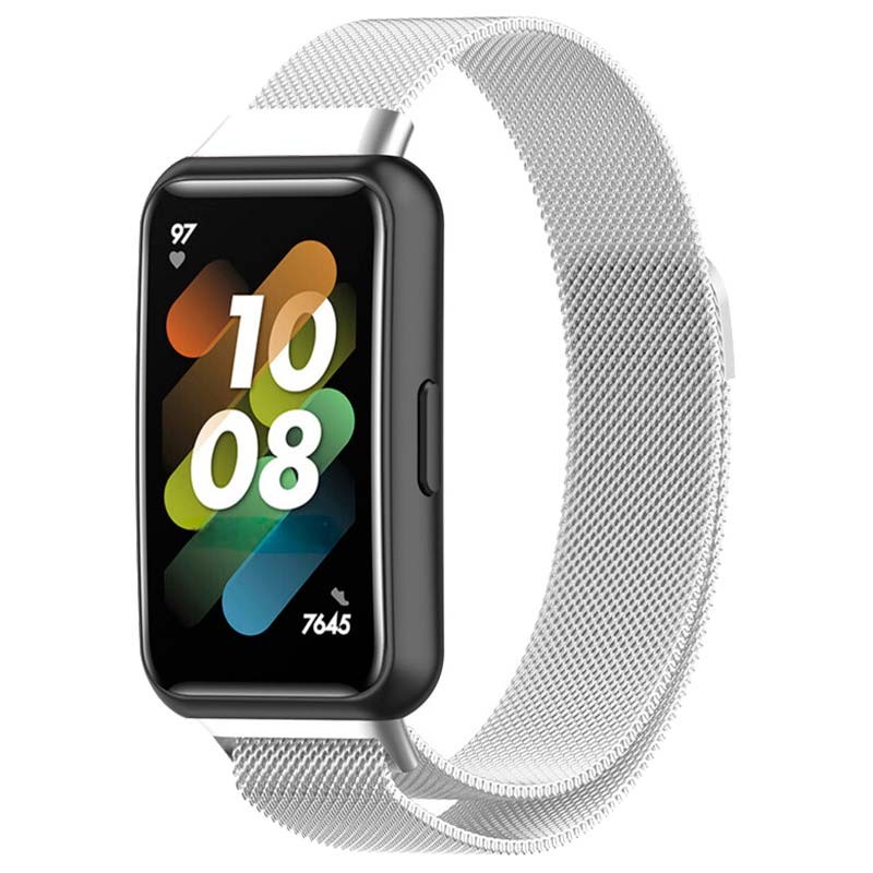 Silver Magnetic Milanese Strap compatible with Huawei Band 7