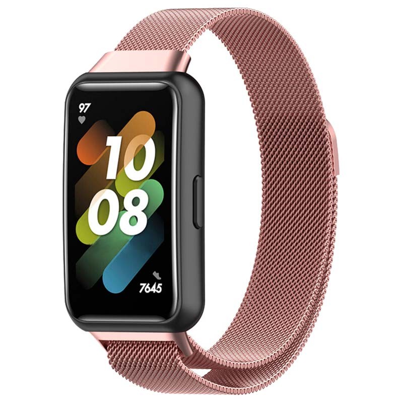 Pink Magnetic Milanese Strap compatible with Huawei Band 7