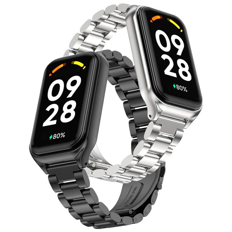 Vista frontal da Correia metálica de elos negra para Xiaomi Smart Band 8 Active