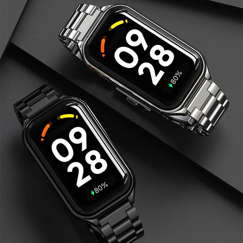 Fotografia real da Correia metálica de elos negra para Xiaomi Smart Band 8 Active