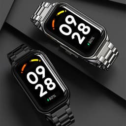 Fotografia real da Correia metálica de elos negra para Xiaomi Smart Band 8 Active