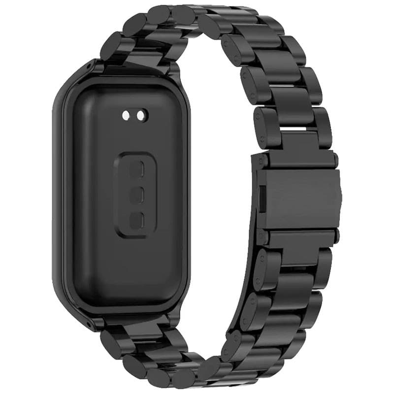 Vista traseira da Correia metálica de elos negra para Xiaomi Smart Band 8 Active