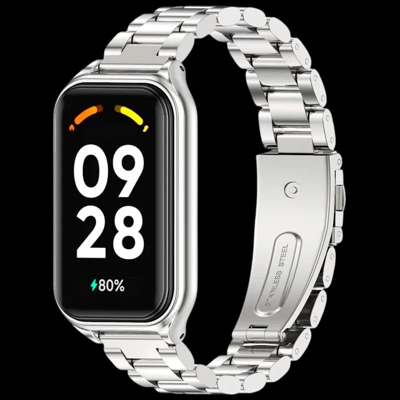 Pulseira metálica de elos prateada para Xiaomi Smart Band 8 Active
