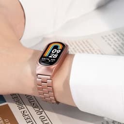 fotografía real de la Correa metálica de eslabones rosa para Xiaomi Smart Band 8