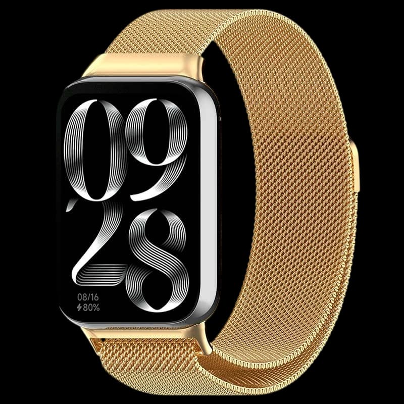Pulseira Milanesa Magnética dourada em aço inox, malha fina, ajuste magnético, compatível com Mi Smart Band 9 Pro, Band 8 Pro, Redmi Watch 4, 5, 6