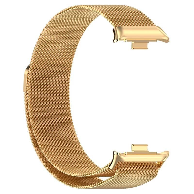 Vista frontal da pulseira milanês magnética dourado para Xiaomi Smart Band 8 Pro