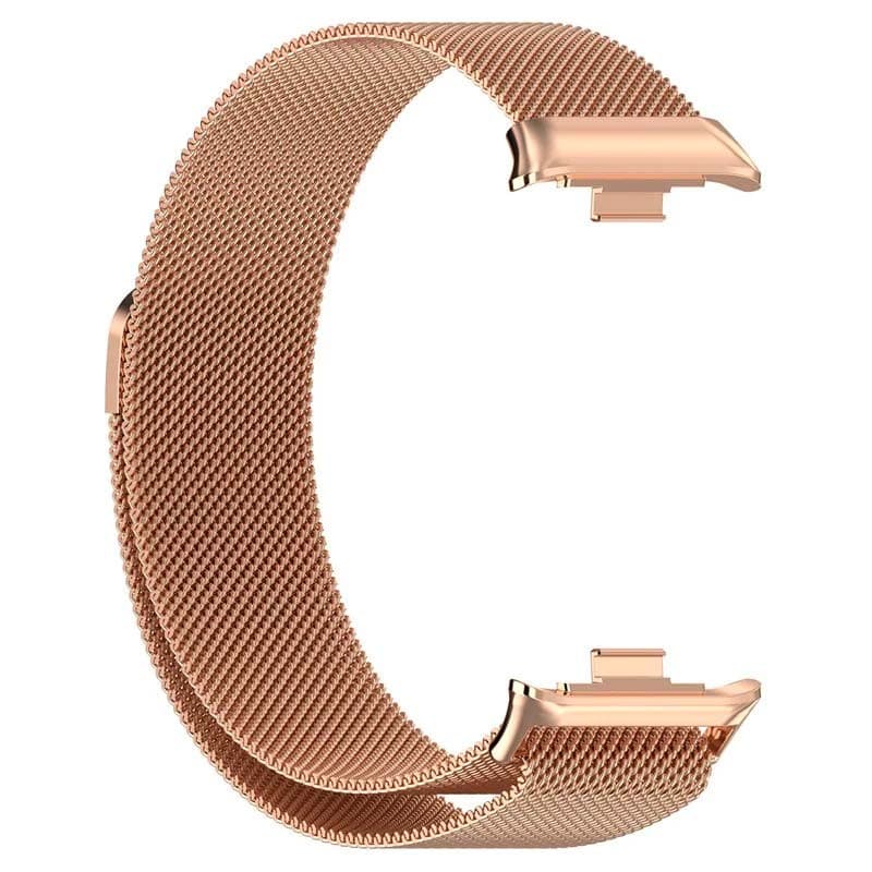 Vista frontal da pulseira milanês magnética rosa para Xiaomi Smart Band 8 Pro